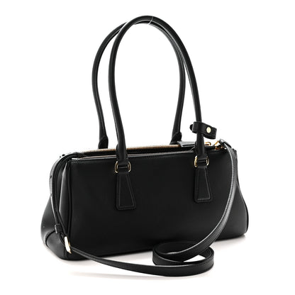 Prada Soft Grain Medium East West Galleria Double Zip Bag Black 3 of 9
