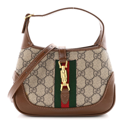 Gucci GG Supreme Monogram Azalea Calfskin Web Mini Jackie 1961 Hobo Beige Ebony Brown Sugar 1 of 13