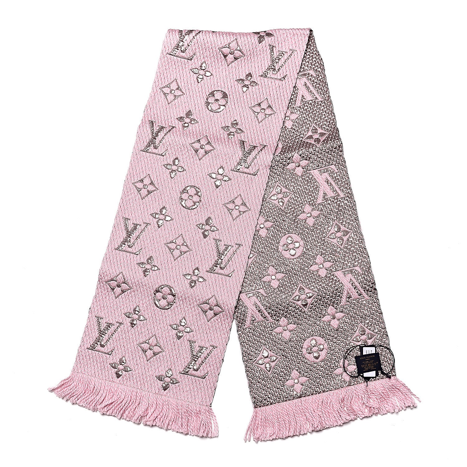 Louis Vuitton Wool Silk Logomania Shine Scarf Pink 3 of 4