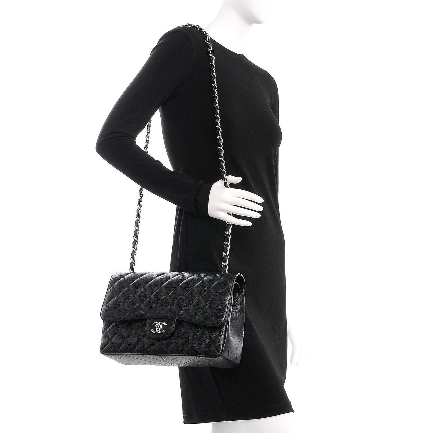 Caviar Quilted Jumbo Double Flap Black