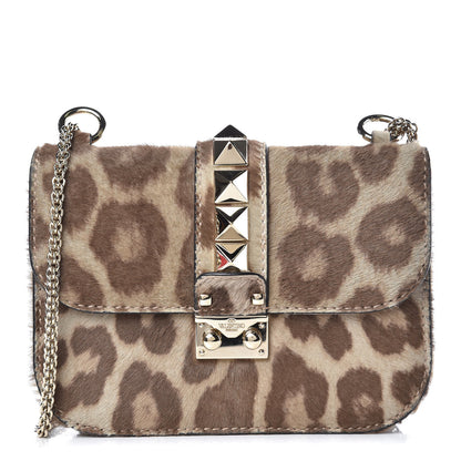 Valentino Garavani Calf Hair Leopard Print Small Glam Lock Rockstud Flap Blush 1 of 10