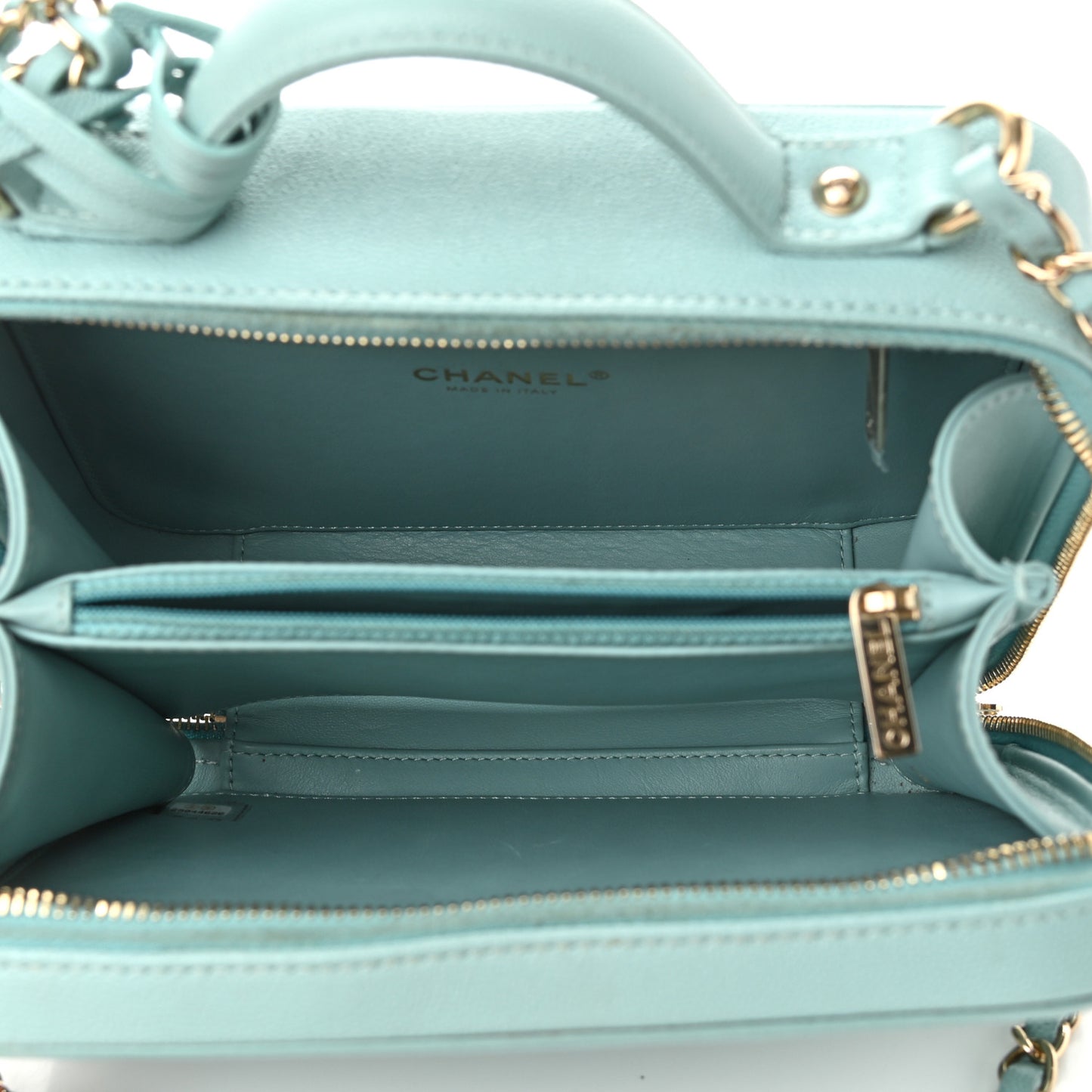 Caviar Quilted Medium CC Filigree Vanity Case Light Blue