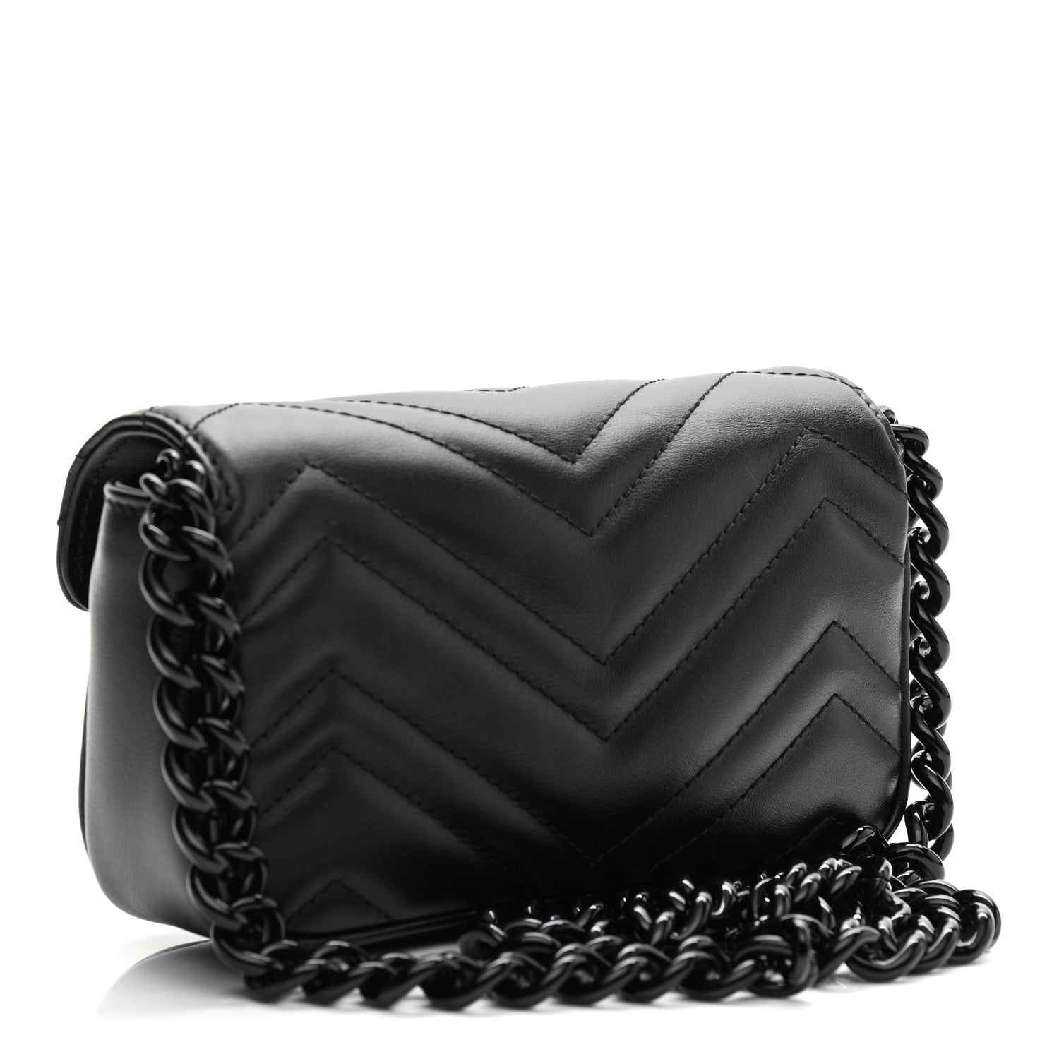 Gucci Calfskin Matelasse Monochrome GG Marmont Chain Belt Bag Black 3 of 11