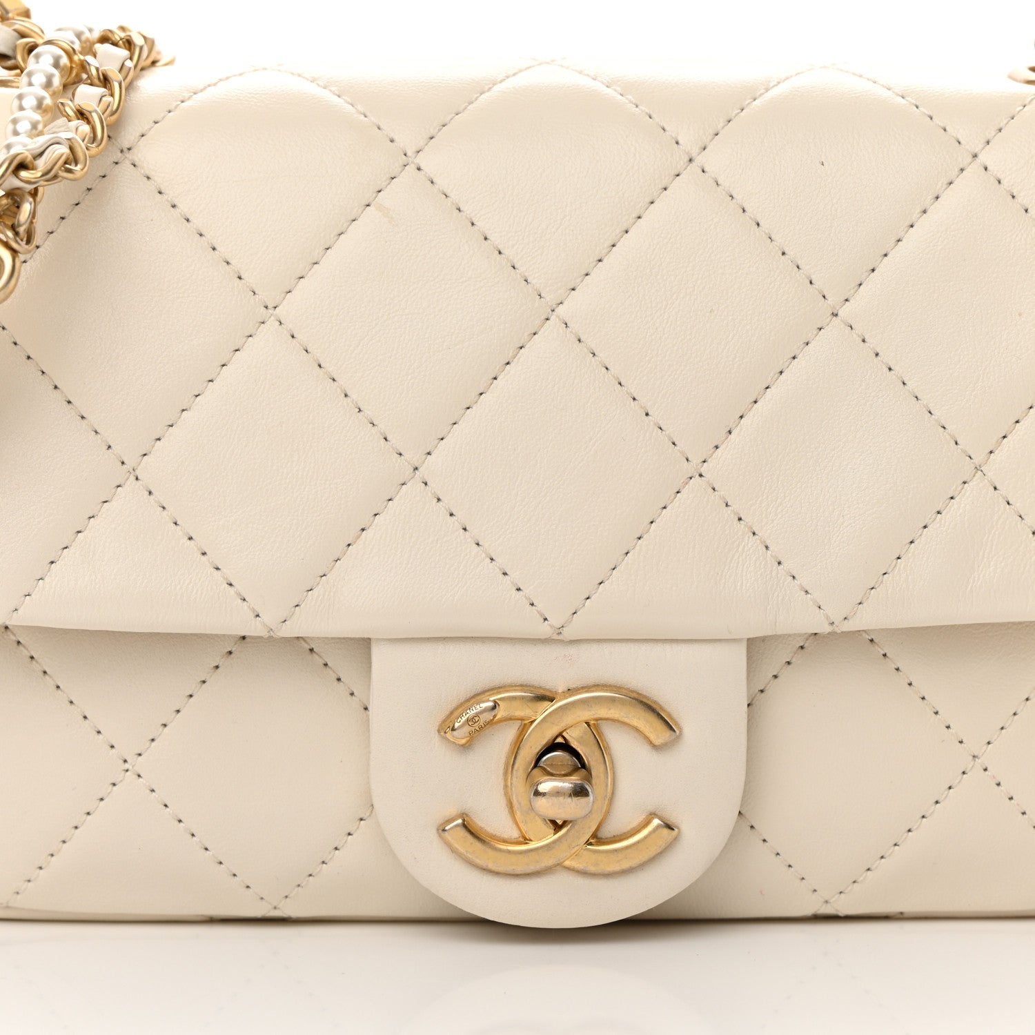 Chanel Calfskin Quilted Mini Crystal Pearls Rectangular Flap White 8 of 12
