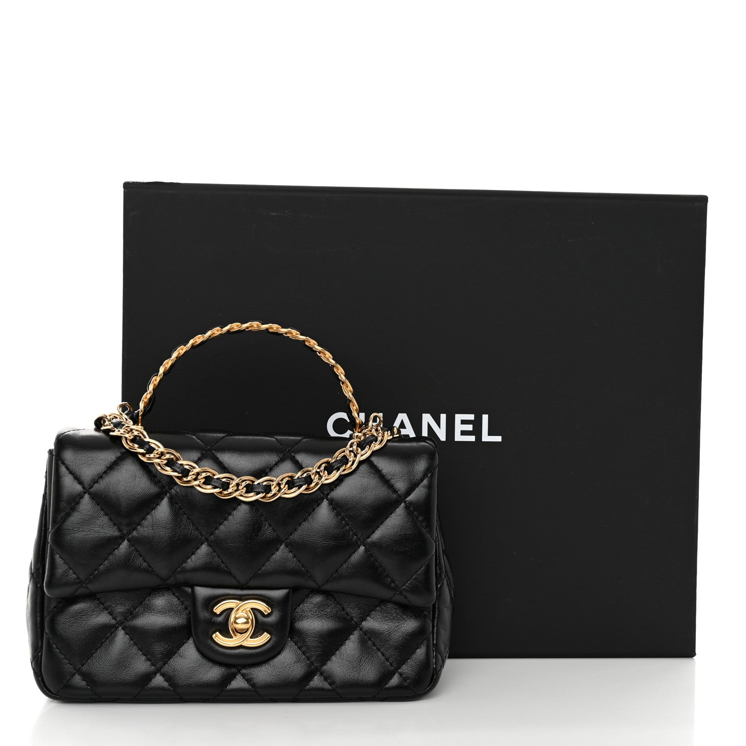 Chanel Shiny Lambskin Quilted Golden Links Top Handle Flap Black 11 of 11