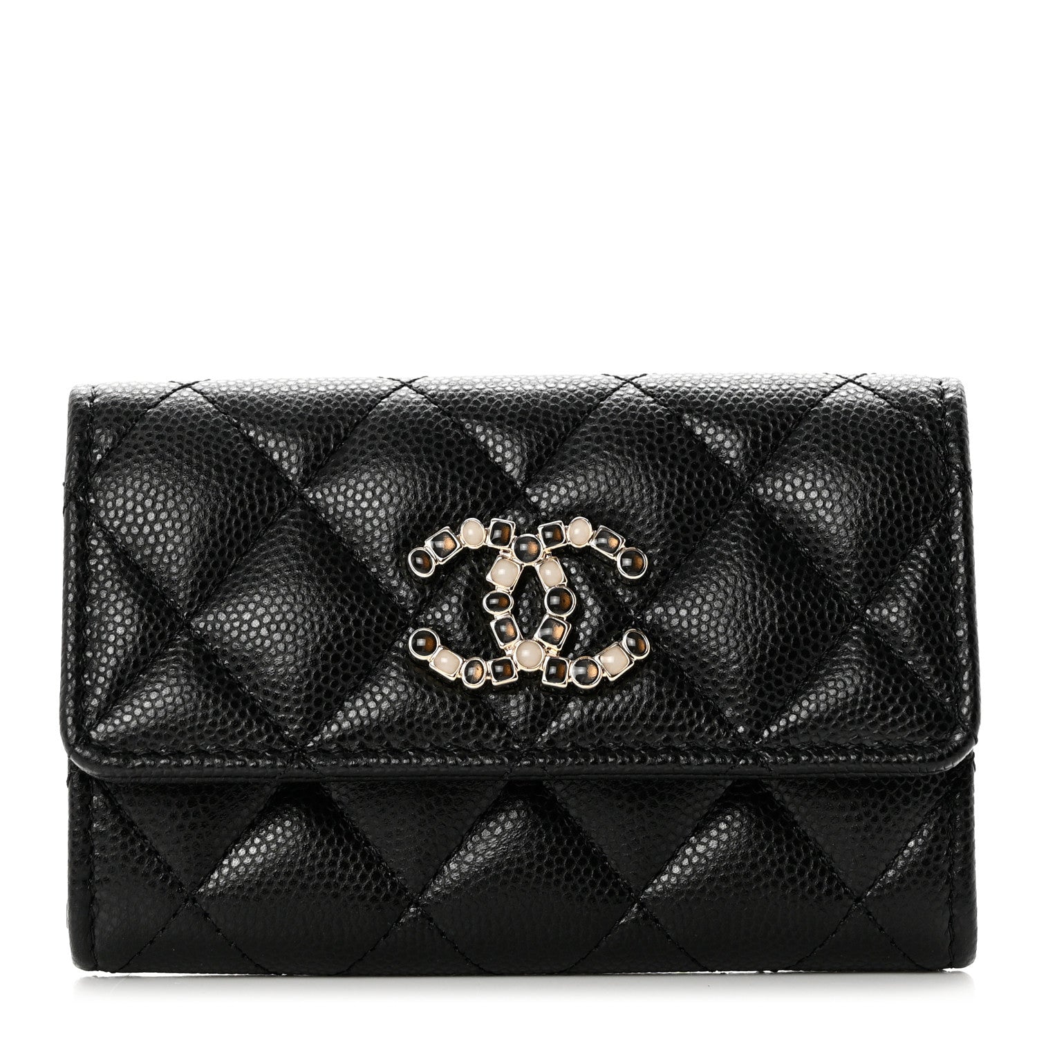 Chanel Shiny Caviar Enamel Quilted CC Flap Card Holder Black 1 of 9