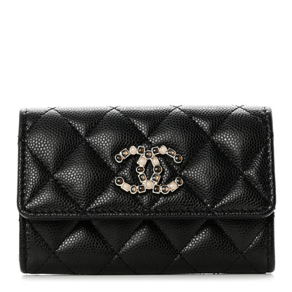 Chanel Shiny Caviar Enamel Quilted CC Flap Card Holder Black 1 of 9