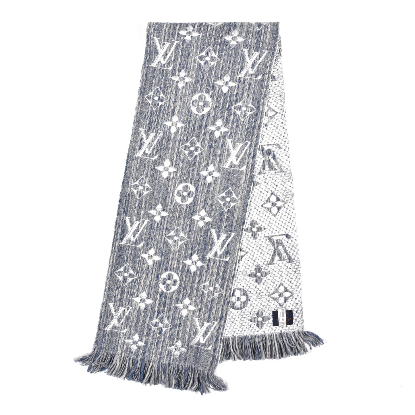 Wool Silk Logomania Scarf Denim Bleu