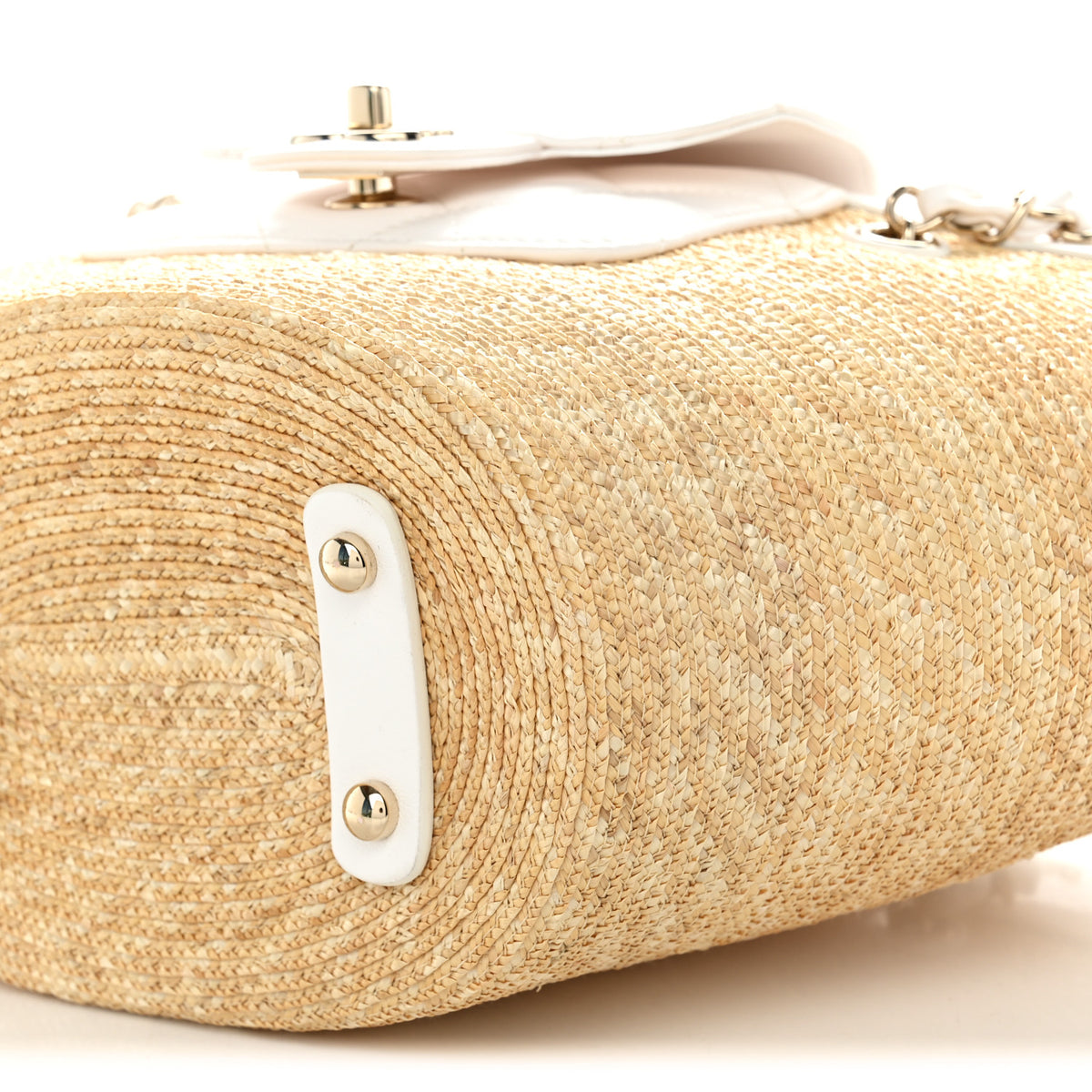 Chanel Raffia Braided Lambskin Small Shopping Tote Beige White 11 of 11