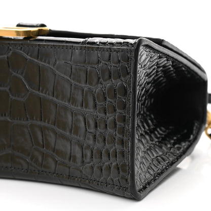 Balenciaga Shiny Calfskin Crocodile Embossed Small Hourglass Top Handle Bag Black 9 of 9