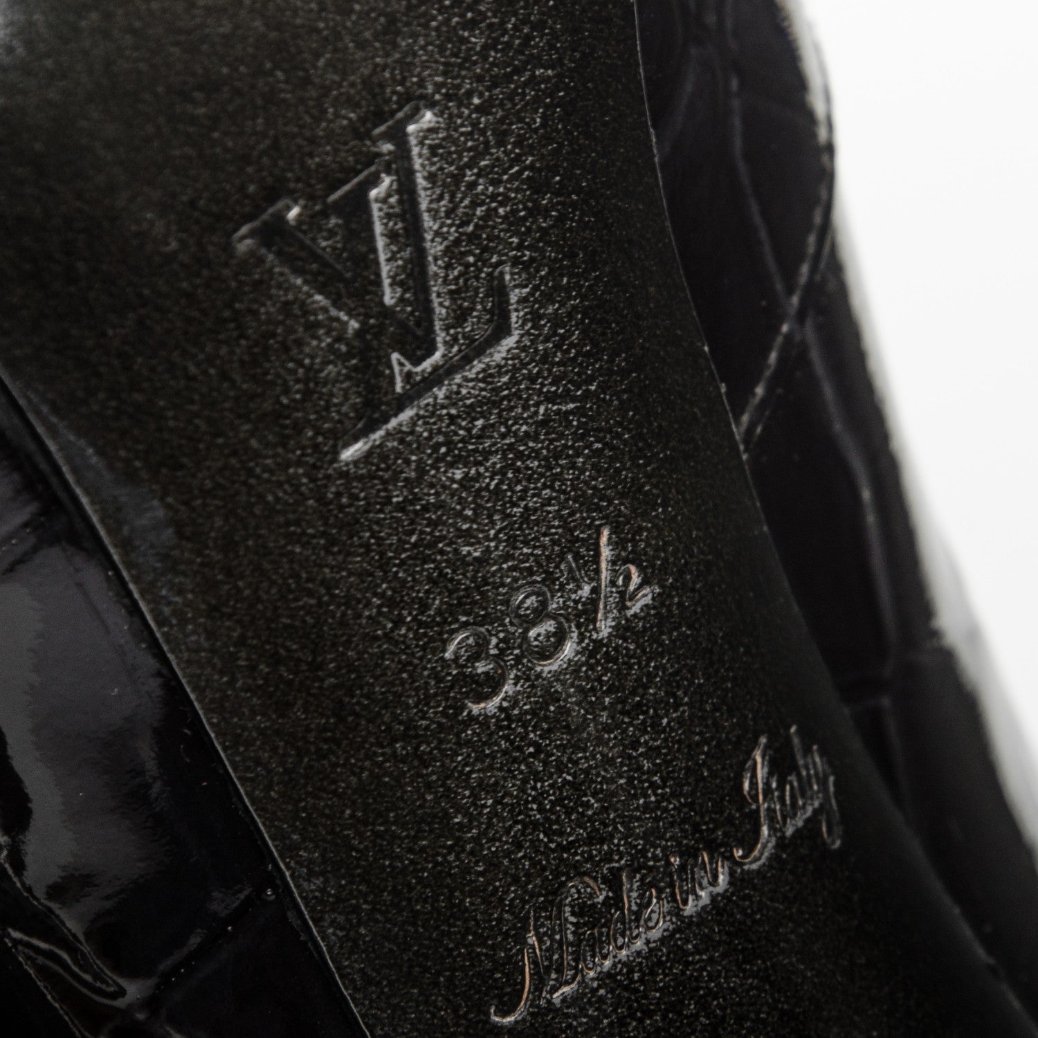 Louis Vuitton Patent Calfskin Crocodile Embossed Delft Cornelia Ankle Boots 38.5 Black 6 of 6