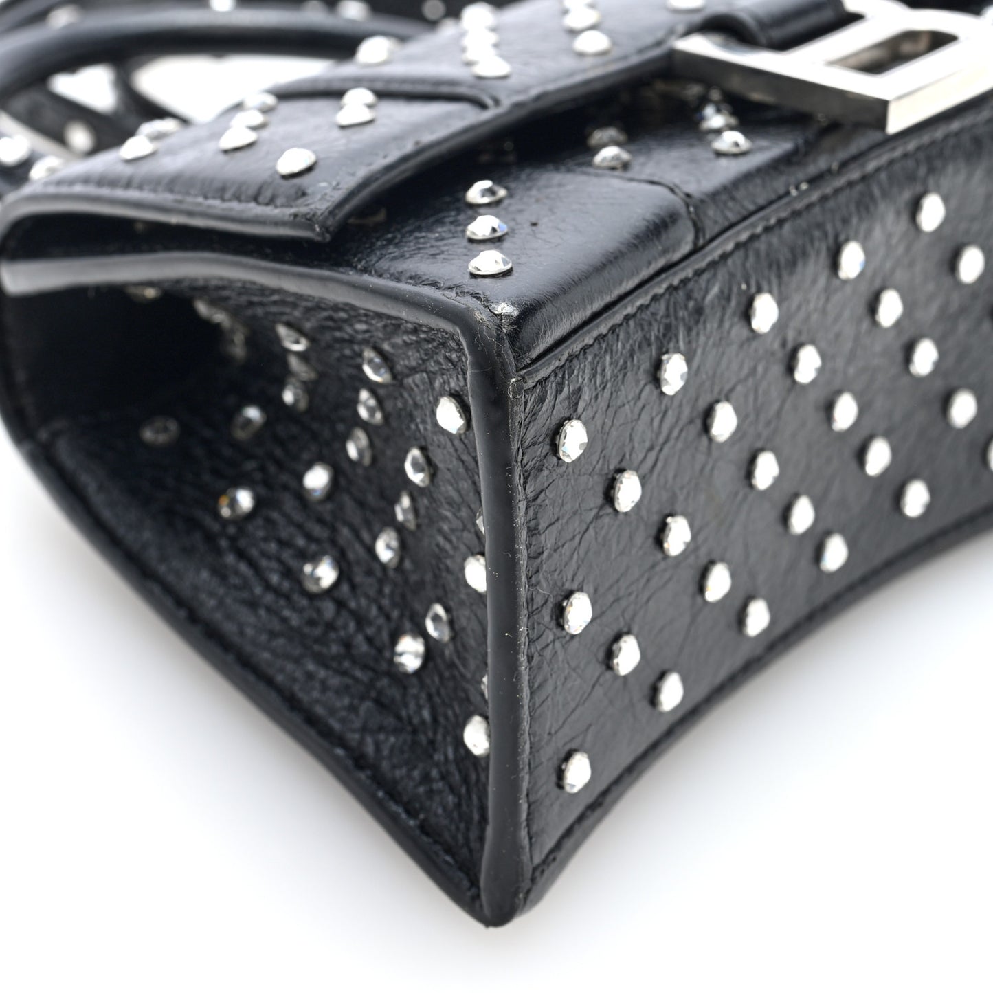 Strass Suede Hourglass Top Handle Bag XS Black Jet