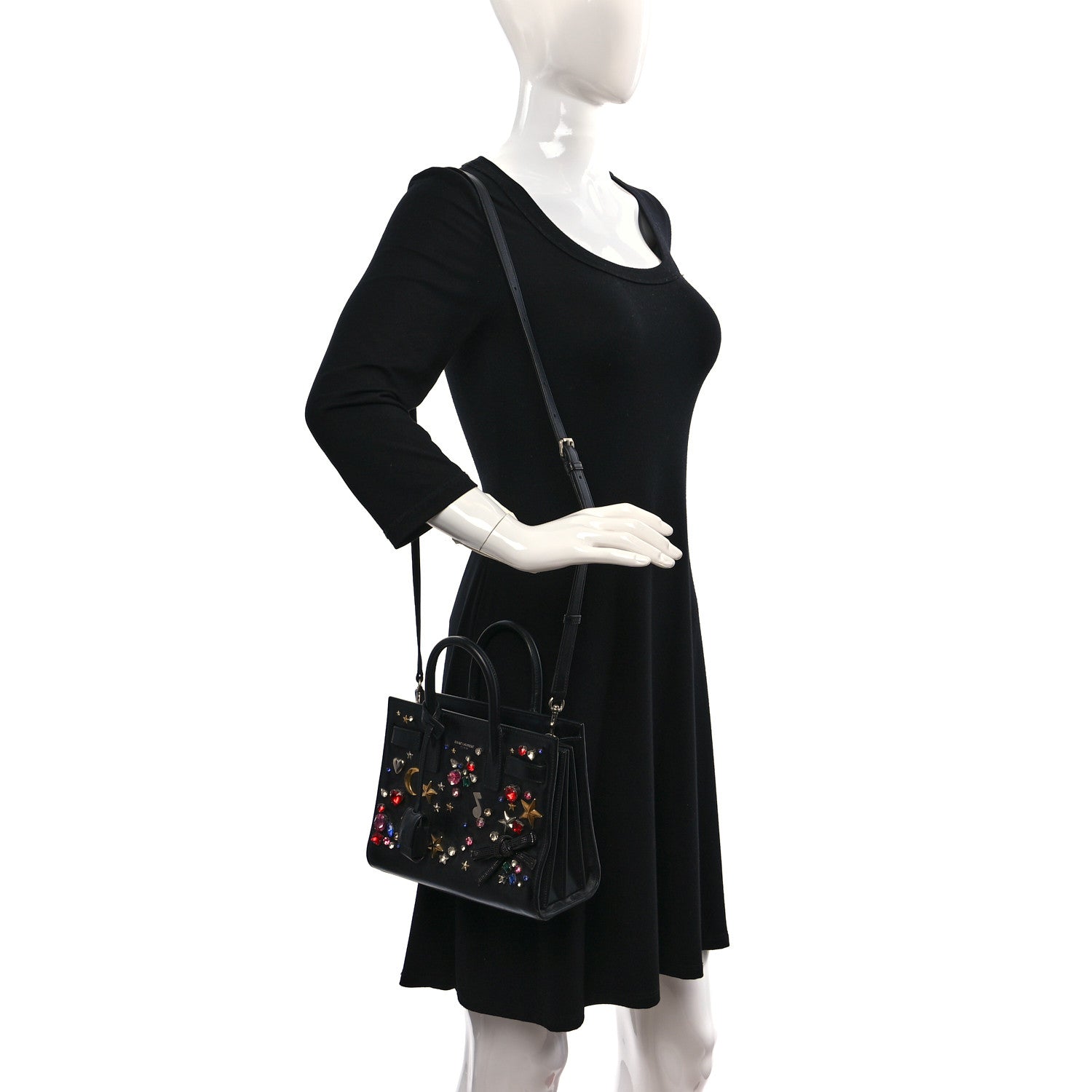 Saint Laurent Calfskin Crystal Embellished Nano Sac de Jour Black 2 of 12