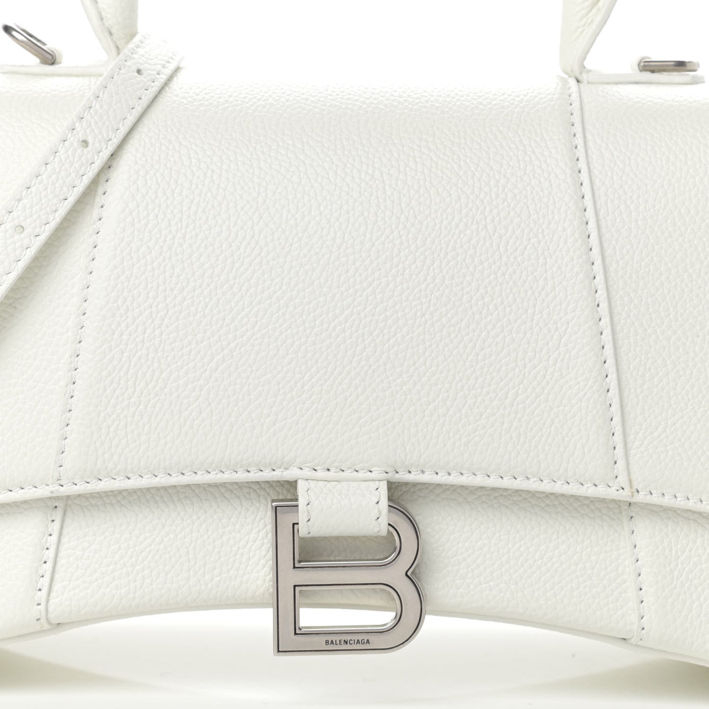 Grained Calfskin Small Hourglass Top Handle Bag White