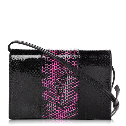 Saint Laurent Snakeskin Two Tone Monogram Toy Kate Strap Wallet Black Fuchsia 1 of 7