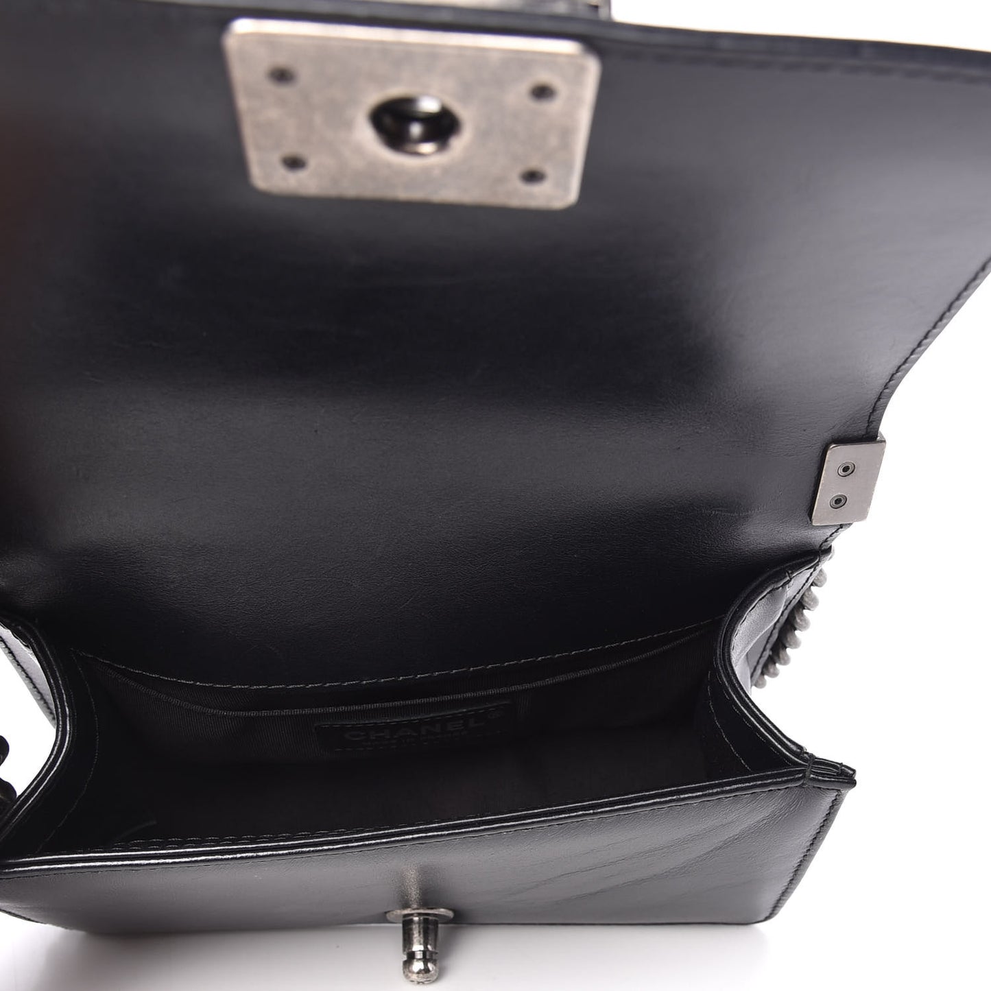 Shiny Goatskin Quilted Mini Boy Top Handle Flap Black