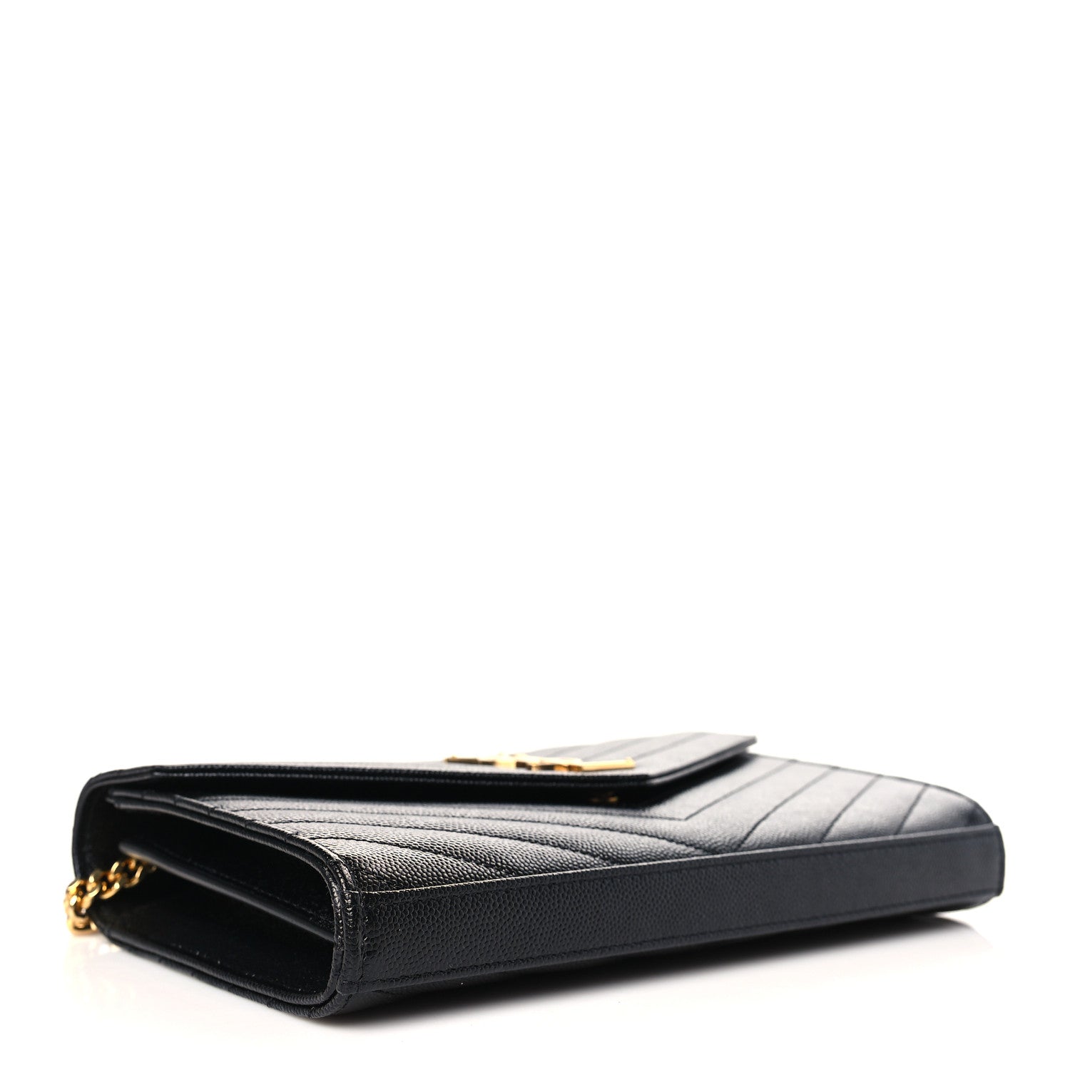 Saint Laurent Grain De Poudre Matelasse Chevron Monogram Chain Wallet Black 4 of 9