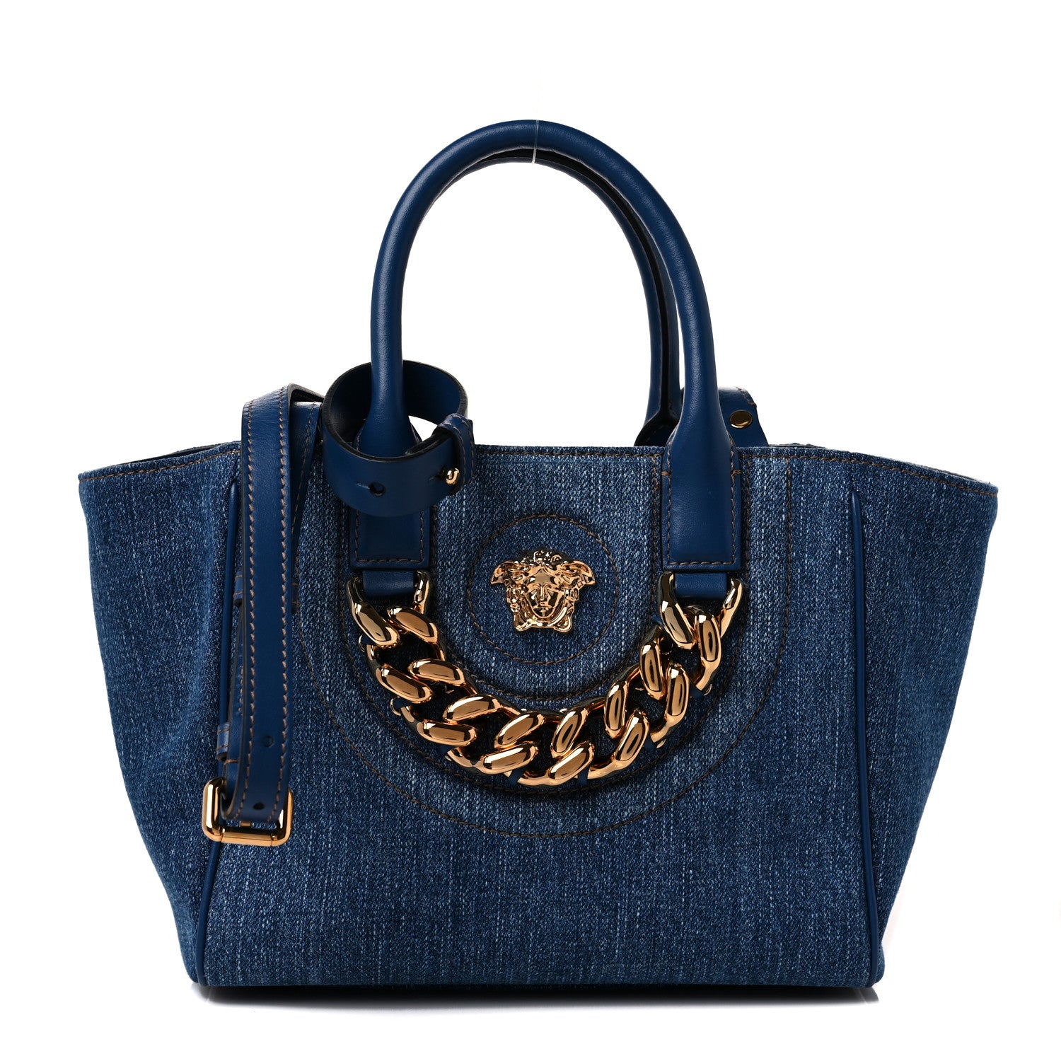 Versace Denim Mini La Medusa Chain Tote Navy Blue 1 of 8