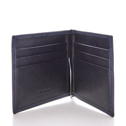 Prada Saffiano Bi-Color Money Clip Bi-Fold Wallet Baltico Black 5 of 7