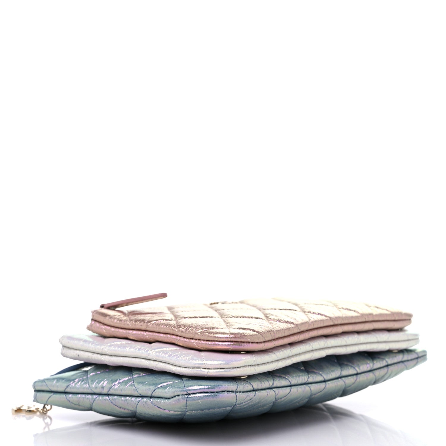 Chanel Iridescent Crumpled Calfskin Trio Cosmetic Case Blue Pink Ivory 4 of 11