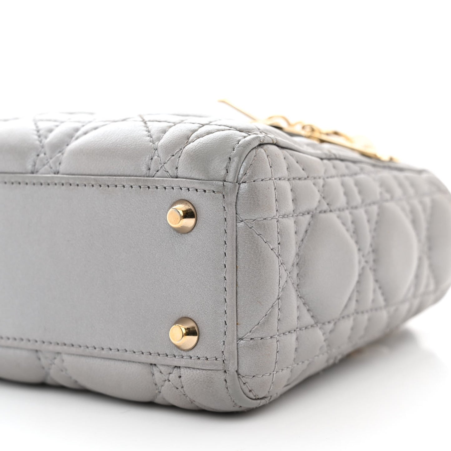 Metallic Lambskin Cannage Mini Lady Dior Grey
