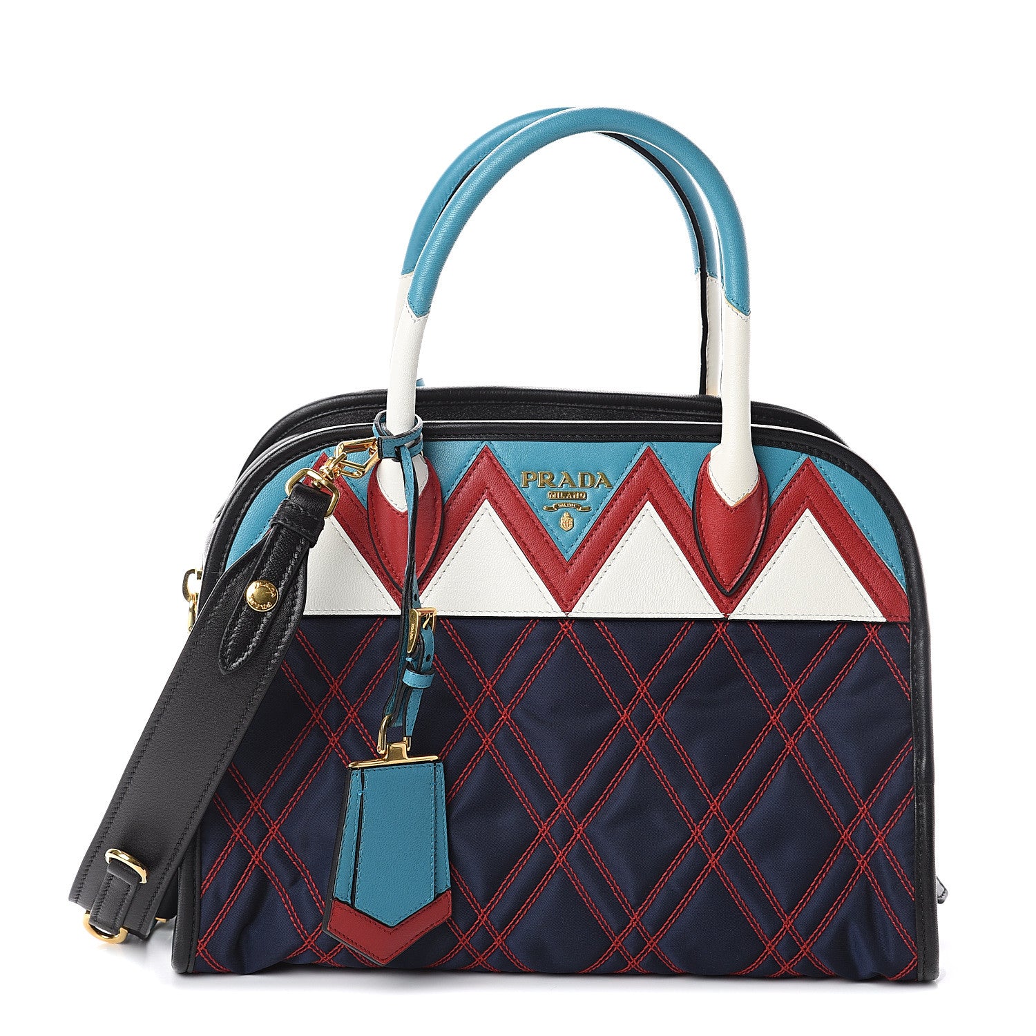 Prada Tessuto Nylon Quilted Impunturato Bauletto Baltico Fuoco 1 of 8