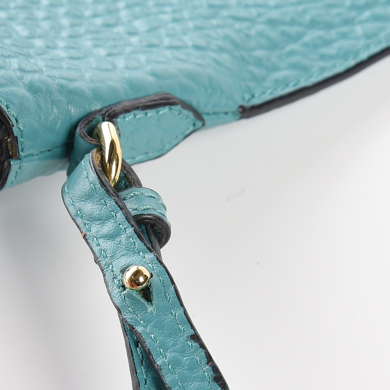 Burberry Signature Grain Calfskin Check Embossed Peyton Crossbody Clutch Bag Aqua Green 8 of 9