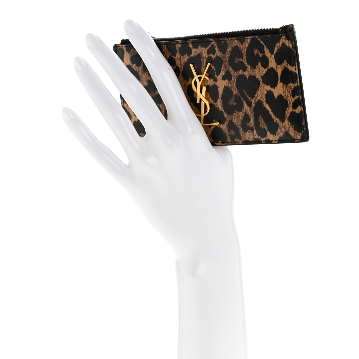 Calfskin Leopard Print Monogram 5 Fragments Zip Pouch Card Holder Toffee Manto Naturale
