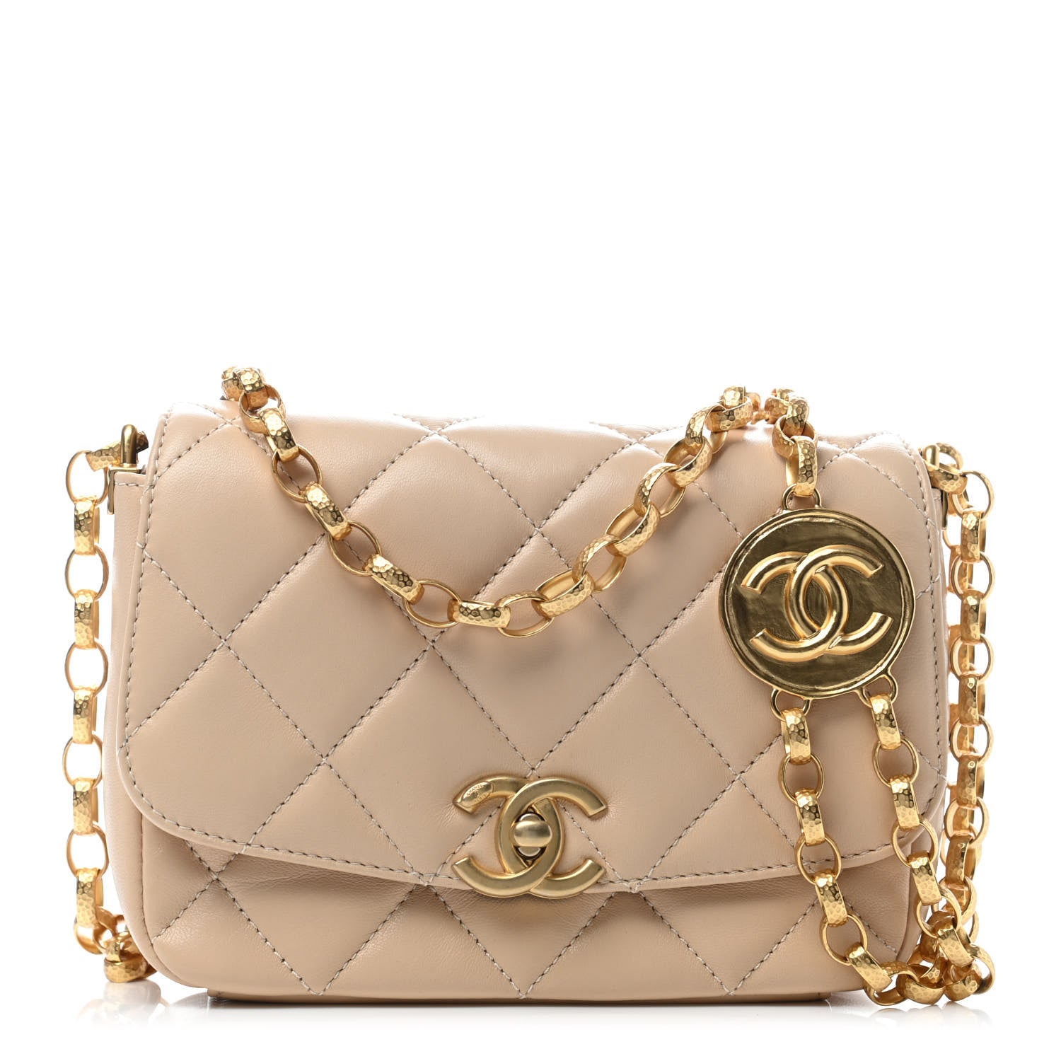 Chanel Lambskin Quilted Small CC Coin Flap Bag Beige 833283