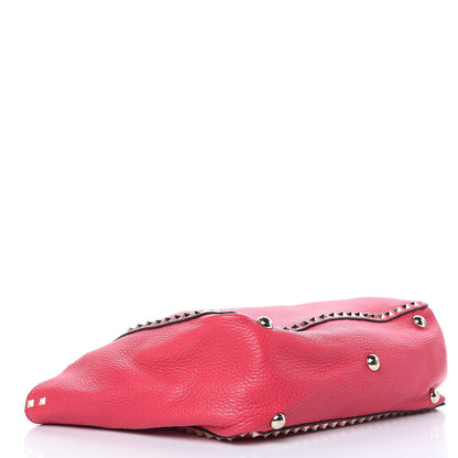 Valentino Garavani Pebbled Calfskin Medium Rockstud Tote Deep Fuxia 4 of 10