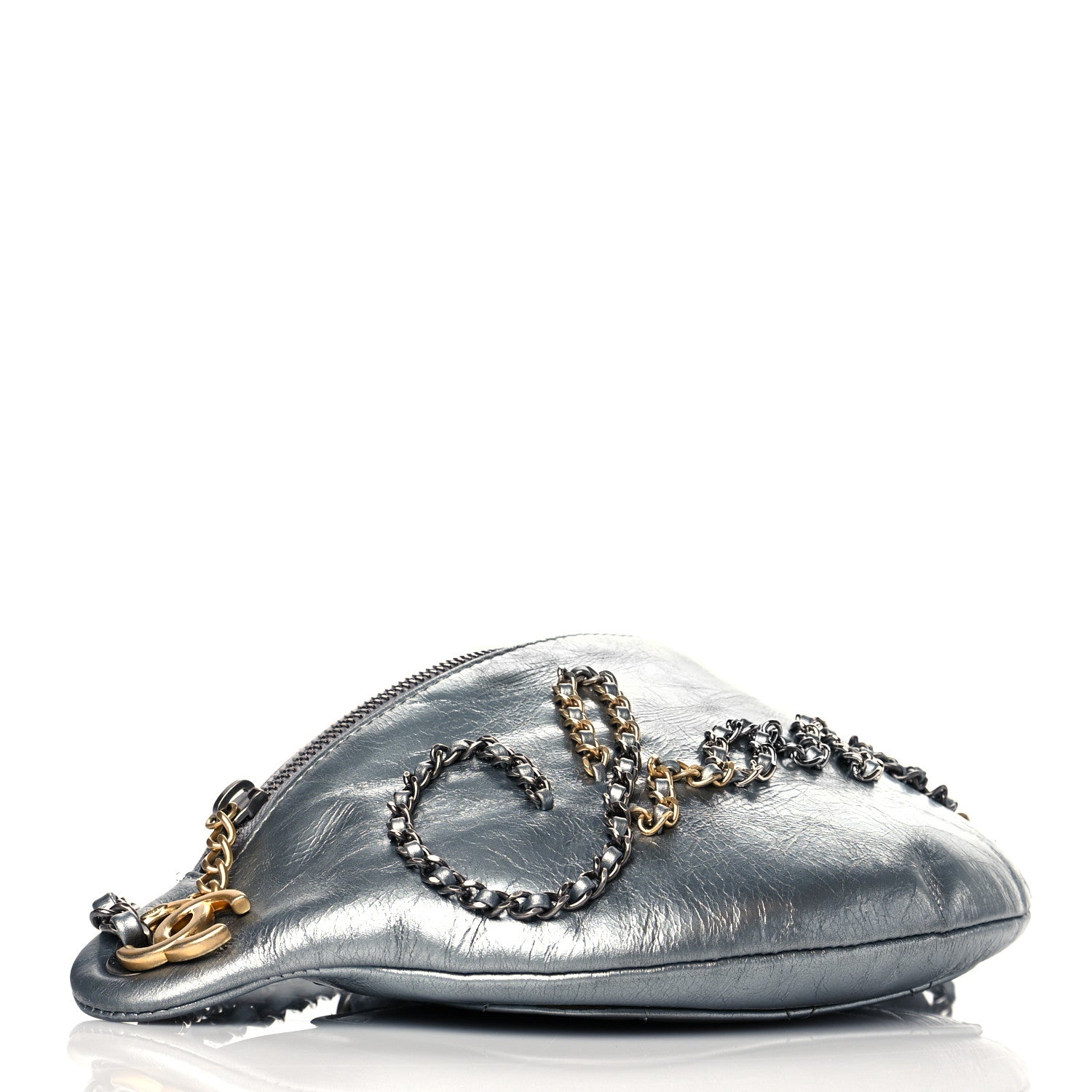Chanel Metallic Crumpled Calfskin Chain 20s Signe Waist Bag Silver 5 of 11