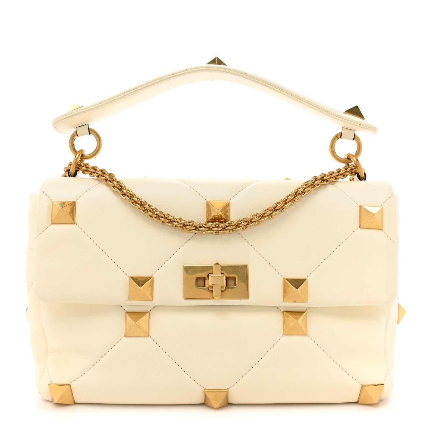 Nappa Large Roman Stud Shoulder Bag Ivory
