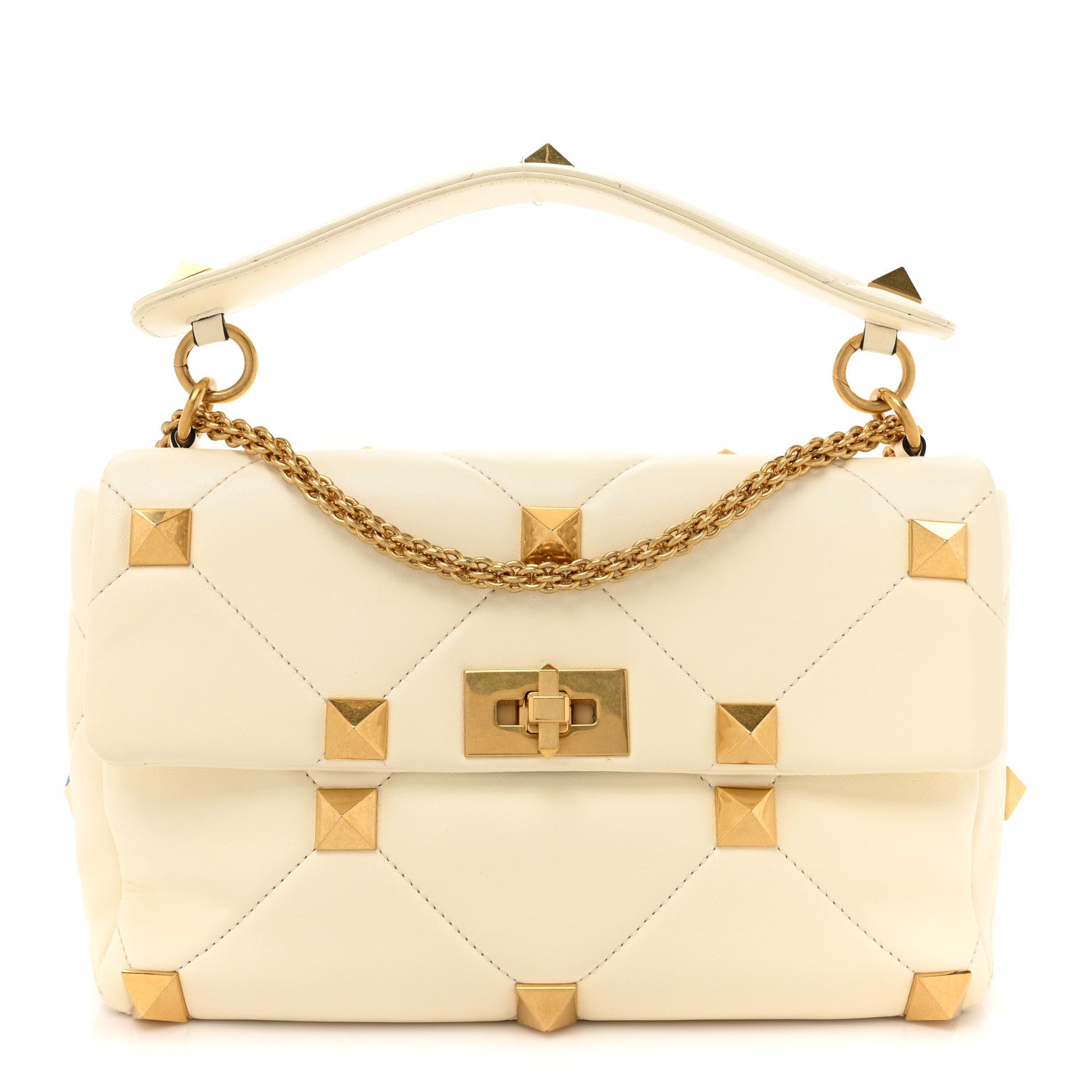 Valentino Garavani Nappa Large Roman Stud Shoulder Bag Ivory 1 of 12