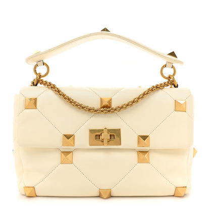 Valentino Garavani Nappa Large Roman Stud Shoulder Bag Ivory 1 of 12