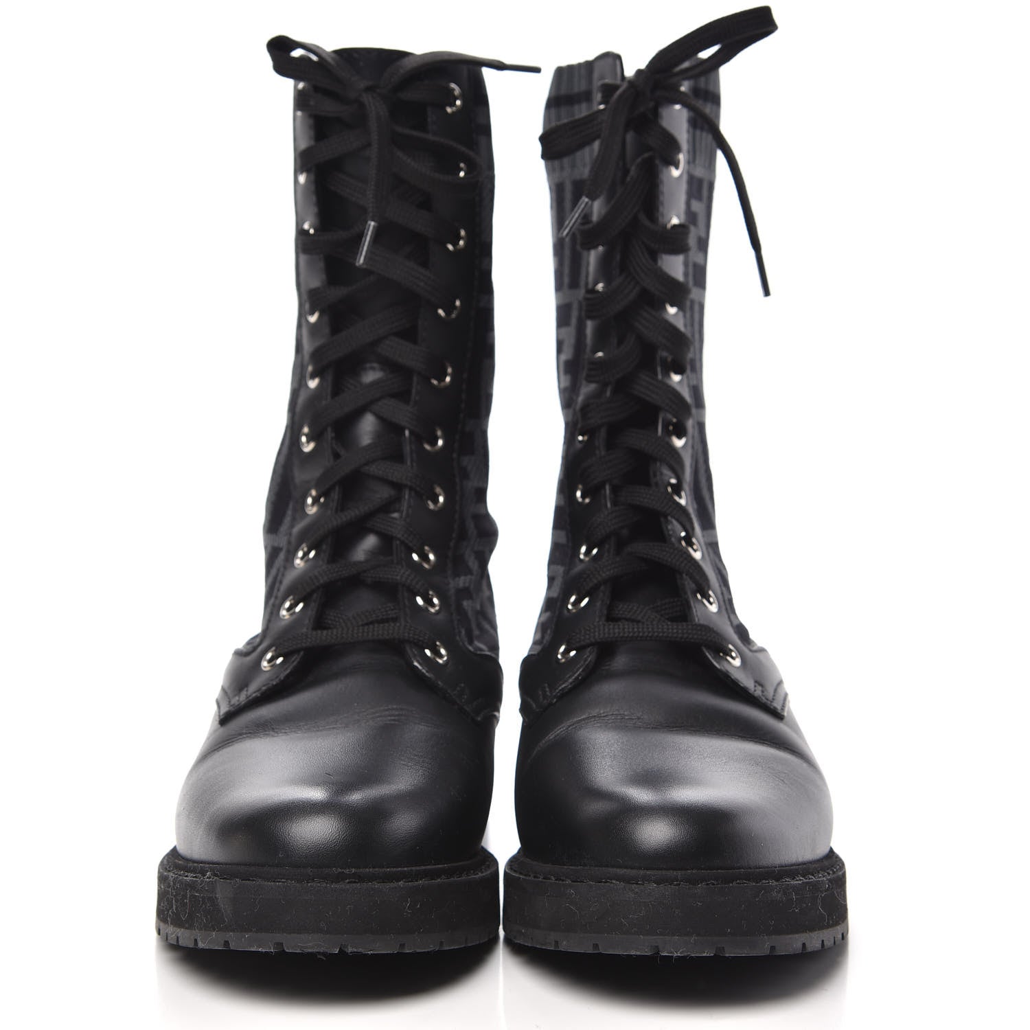 Fendi Calfskin Stretch Fabric FF Rockoko Biker Boots 38 Black Charcoal 2 of 8