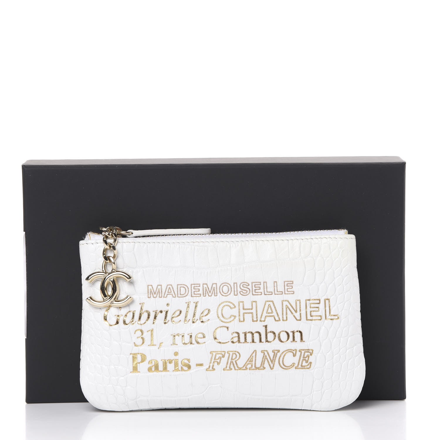 Chanel Calfskin Crocodile Embossed Cocodile Cosmetic Case White Gold 9 of 9