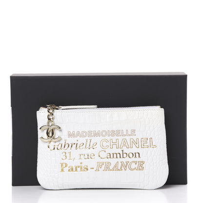 Chanel Calfskin Crocodile Embossed Cocodile Cosmetic Case White Gold 9 of 9