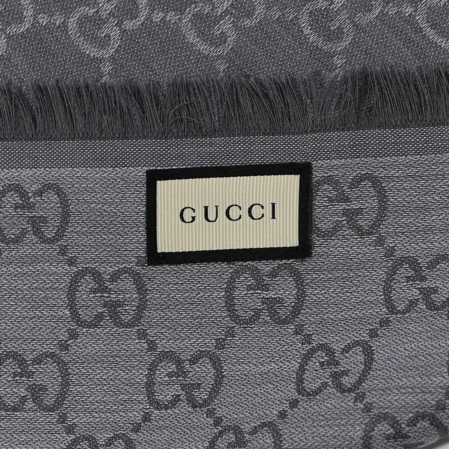 Gucci Wool Silk Monogram GGWeb Fringe Shawl Pearl Medium Grey 2 of 4