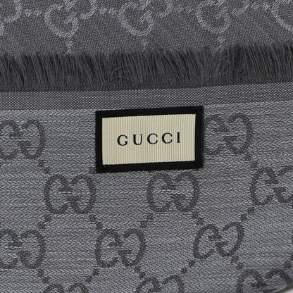 Gucci Wool Silk Monogram GGWeb Fringe Shawl Pearl Medium Grey 2 of 4