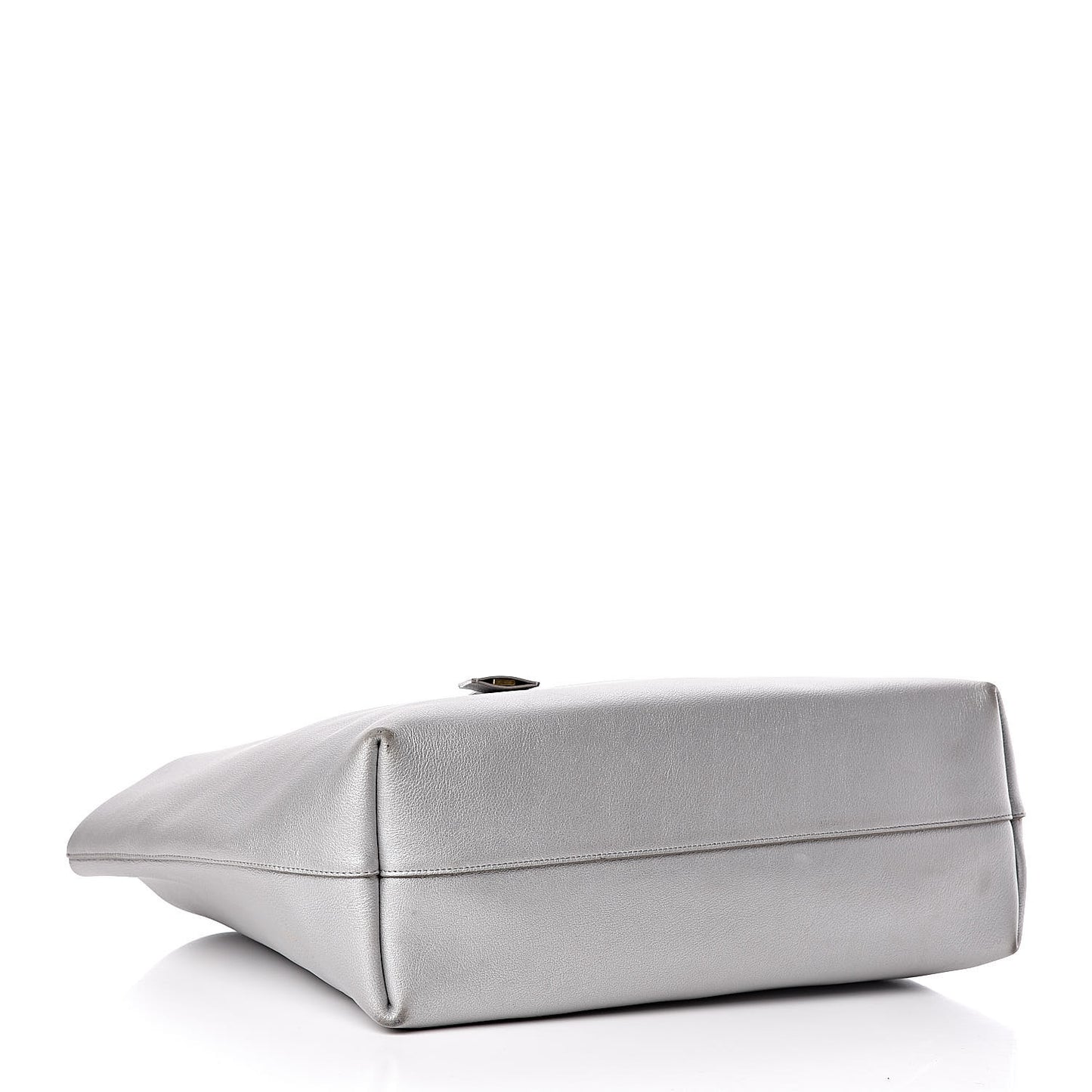Metallic Calfskin Large Shopping Tote Silver