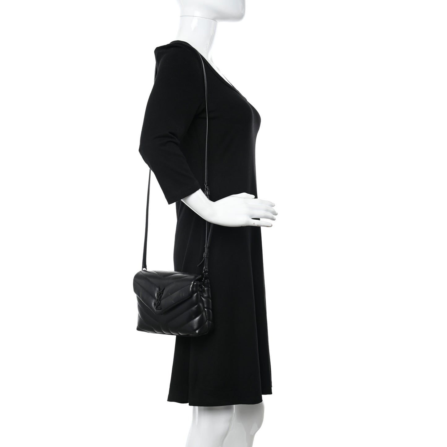 Calfskin Y Quilted Monogram Monochrome Toy Loulou Crossbody Bag Black