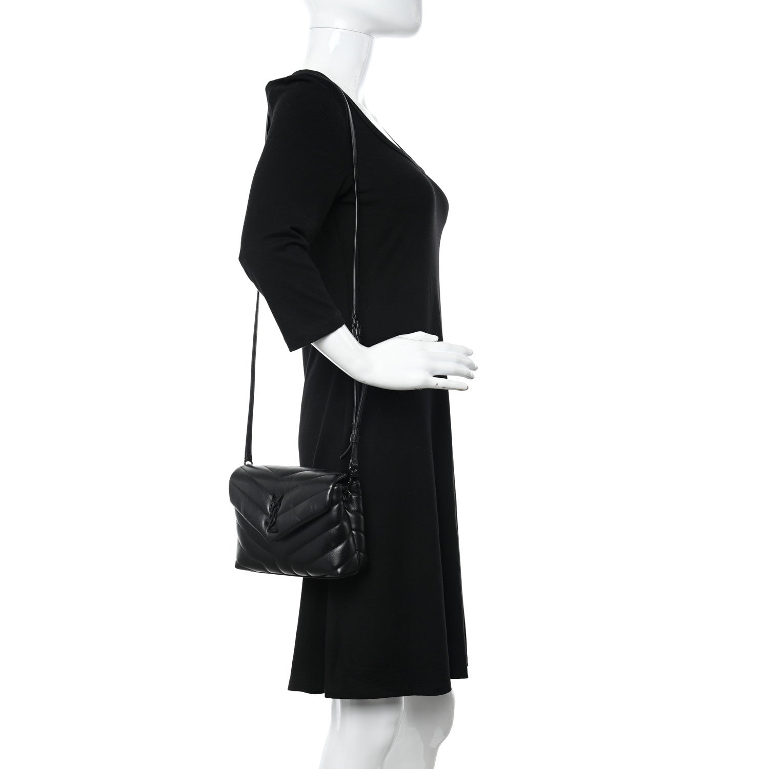 Saint Laurent Calfskin Y Quilted Monogram Monochrome Toy Loulou Crossbody Bag Black 2 of 12