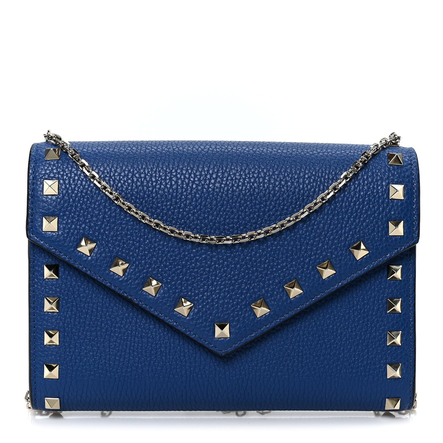 Pebbled Calfskin Rockstud Envelope Wallet On Chain Bag Blu Delft