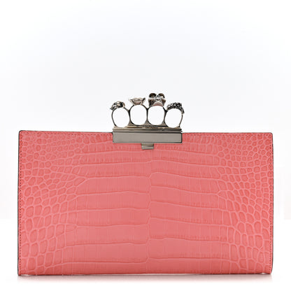 Alexander McQueen Calfskin Crocodile Embossed Knuckle Flat Clutch Coral 1 of 9