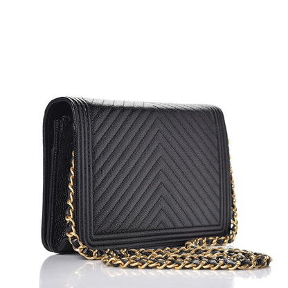 Chanel Caviar Chevron Quilted Boy Wallet On Chain WOC Black 3 of 9