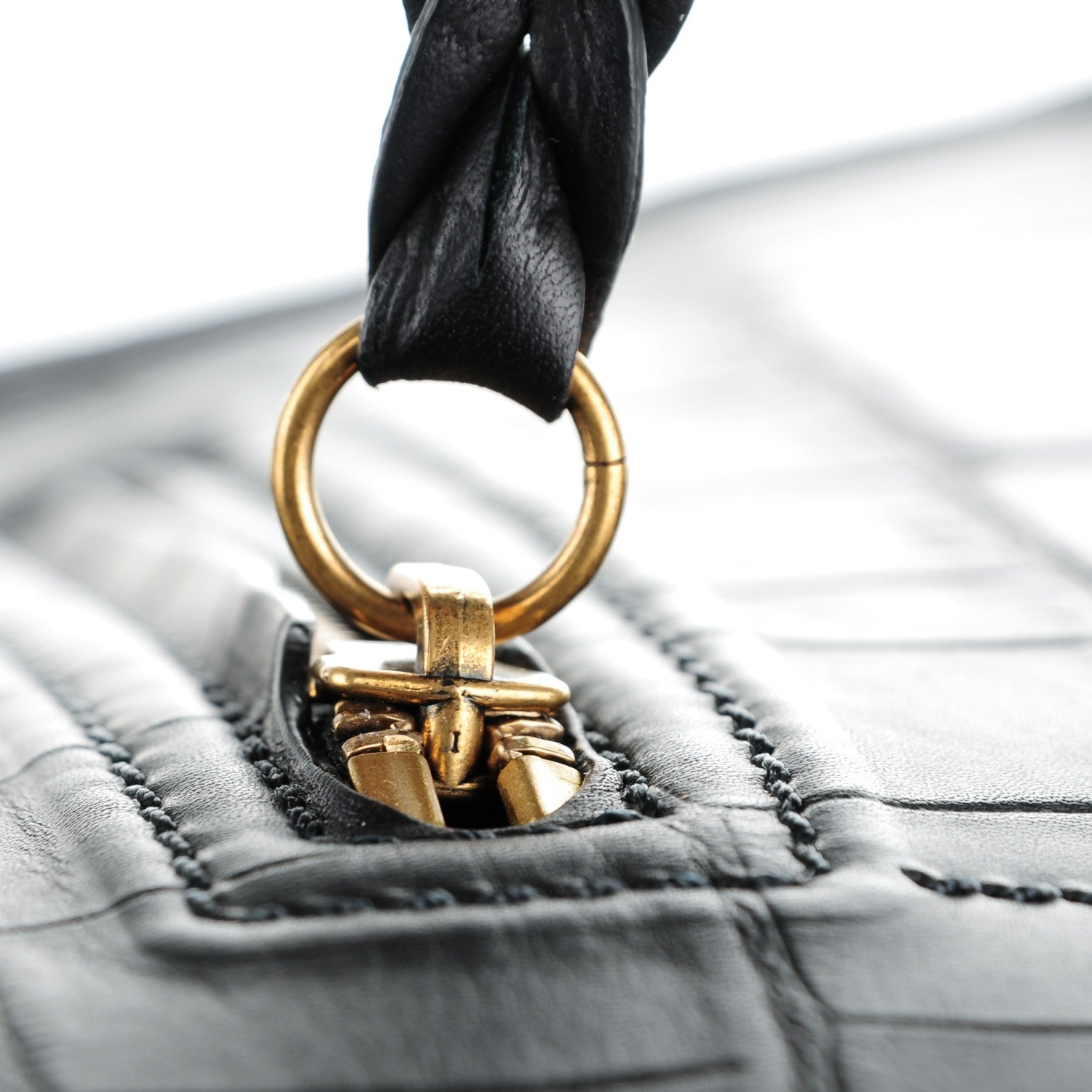 Celine Crocodile Embossed Calfskin Medium Phantom Luggage Black 15 of 24