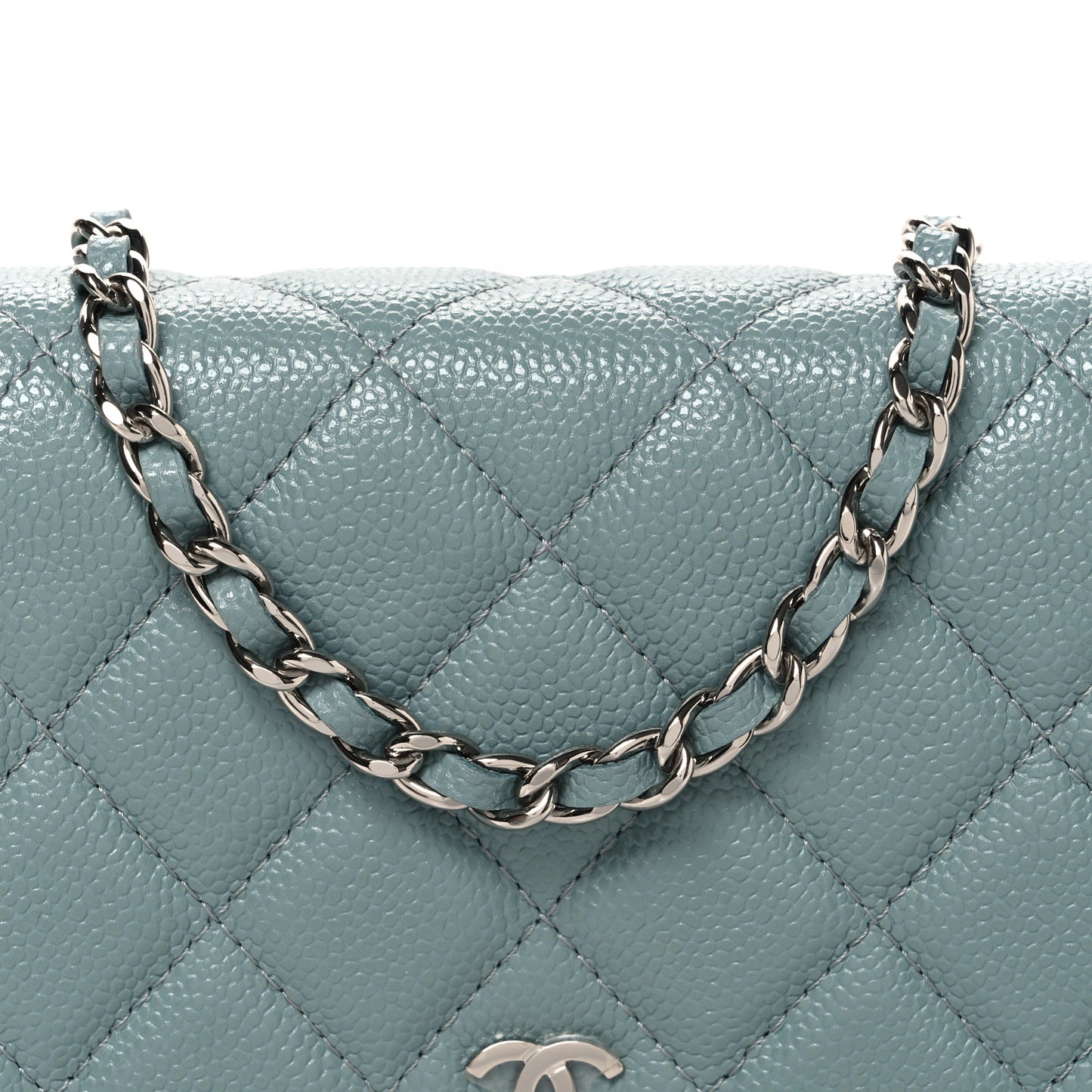 Caviar Quilted Wallet on Chain WOC Blue