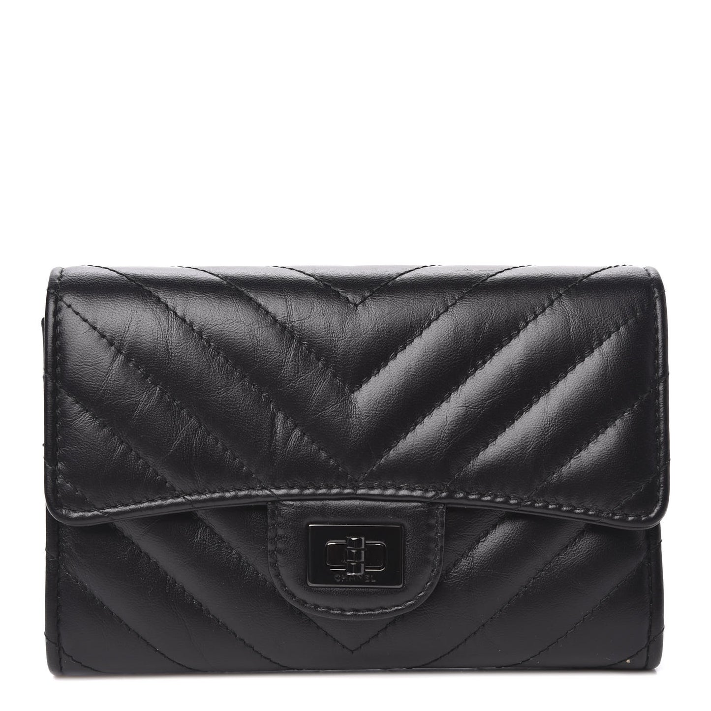Aged Calfskin Chevron Quilted Reissue Medium Flap Wallet So Black