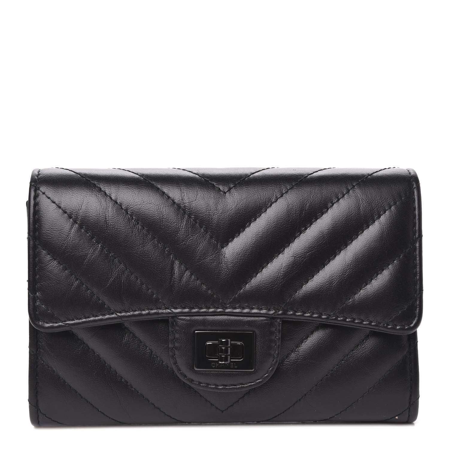 Chanel Aged Calfskin Chevron Quilted Reissue Medium Flap Wallet So Black 1 of 9