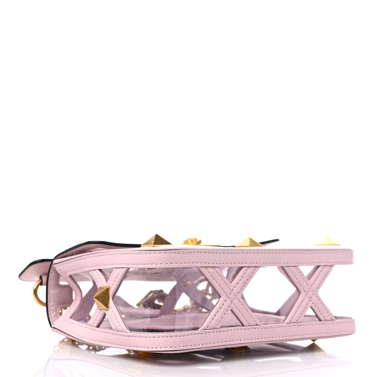 PVC Calfskin Medium Roman Stud Shoulder Bag Transparent Rose Quartz